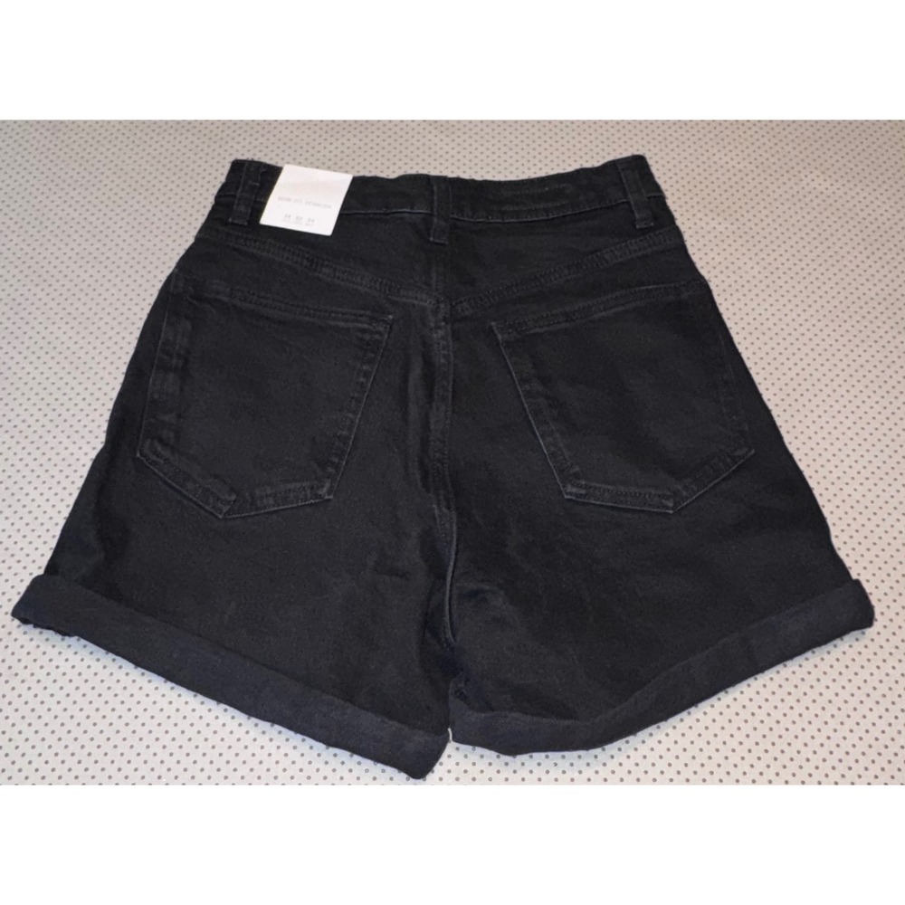 NWT Zara Mom Fit Bermuda Denim Shorts Black High Waisted Cuffed Size 2 24 - Picture 2 of 7